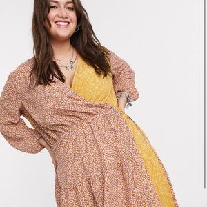 Only Curve long sleeve wrap dress in floral print